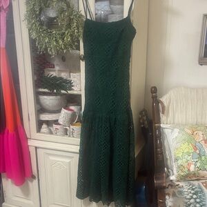 NEW!! Altar’d State Dark Green Crochet Midi Dress with Spaghetti Straps